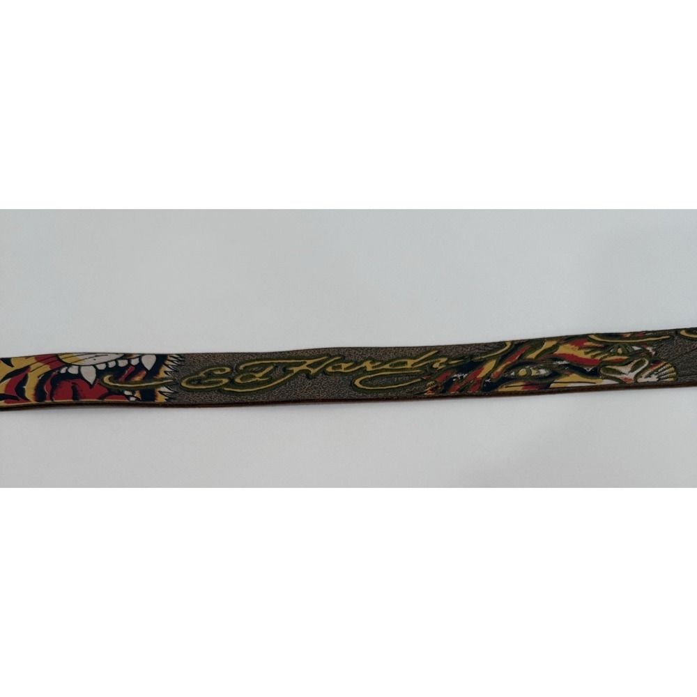 Ed Hardy Distressed Panther Graphic Leather Belt Men's Sz Small - Picture 6 of 10